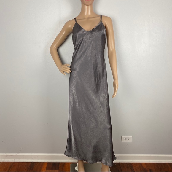 TOPSHOP GRAY METALLIC MAXI SLIP DRESS - Picture 2 of 9